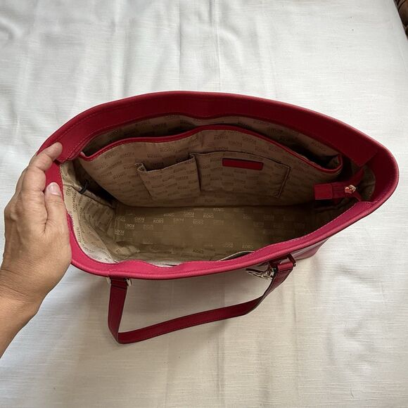 Michael Kors Jet Set Travel Large Saffiano Leather Tote Bag In Hot Pink - Picture 7 of 10